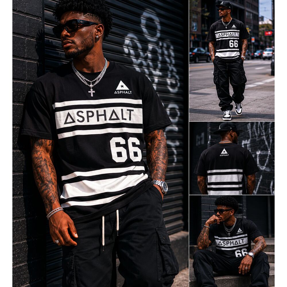 ASPHALT 66 Streetwear Club Wear Urban T-Shirt Jersey Knit Stretch Men's Large
